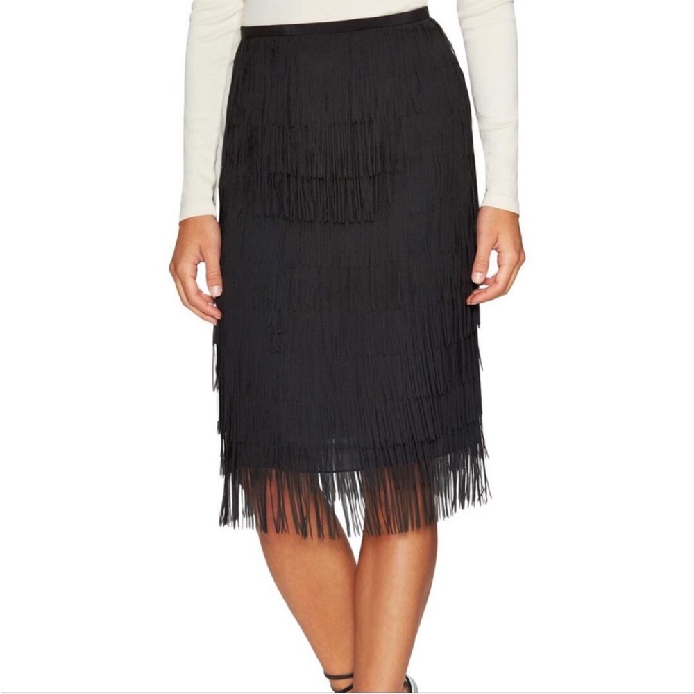 Jaygodfrey black silk fringe skirt size 8 - Picture 2 of 8